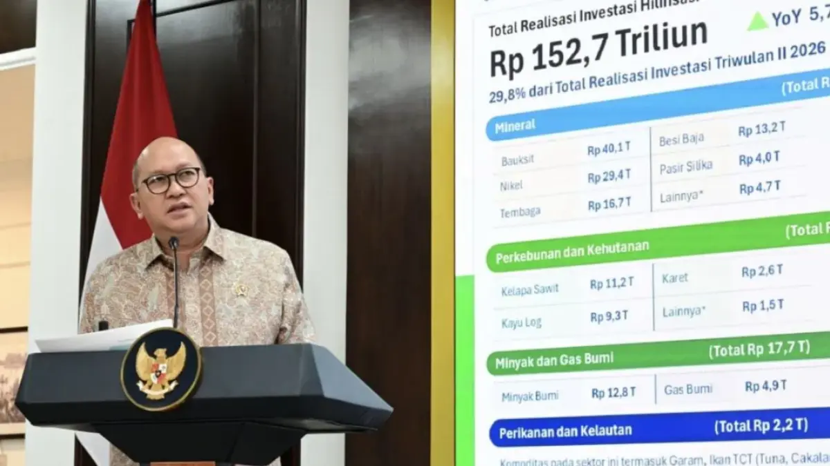 Menteri Investasi dan Hilirisasi/Kepala BKPM Rosan Perkasa Roeslani menyampaikan capaian investasi nasional di Istana Kepresidenan, Jakarta, Kamis (16/7/2026). Rosan mengungkapkan investasi hilirisasi bauksit untuk pertama kalinya melampaui nikel pada kuartal II 2026, membuka peluang Kalimantan Barat sebagai pusat industri aluminium nasional.(ANTARA/HO-BPMI Sekretariat Presiden)
