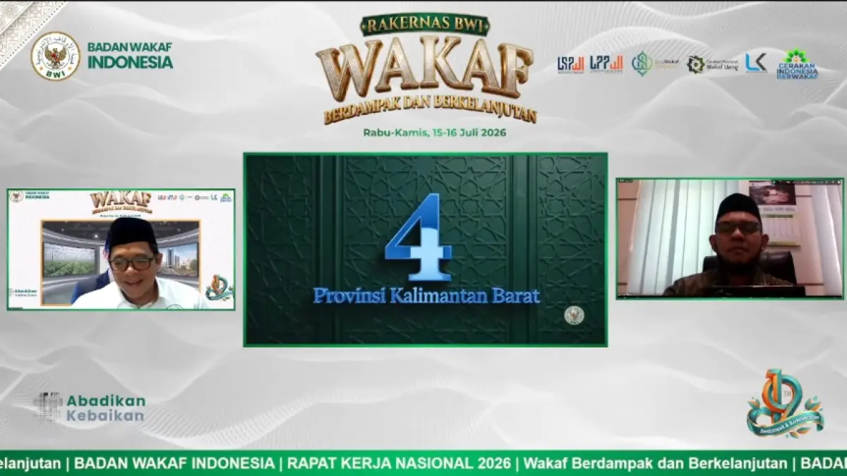 Pengumuman Peringkat Indeks Wakaf Nasional (IWN) 2026 pada Rakernas BWI se Indonesia. Kalbar berada peringkat 4.