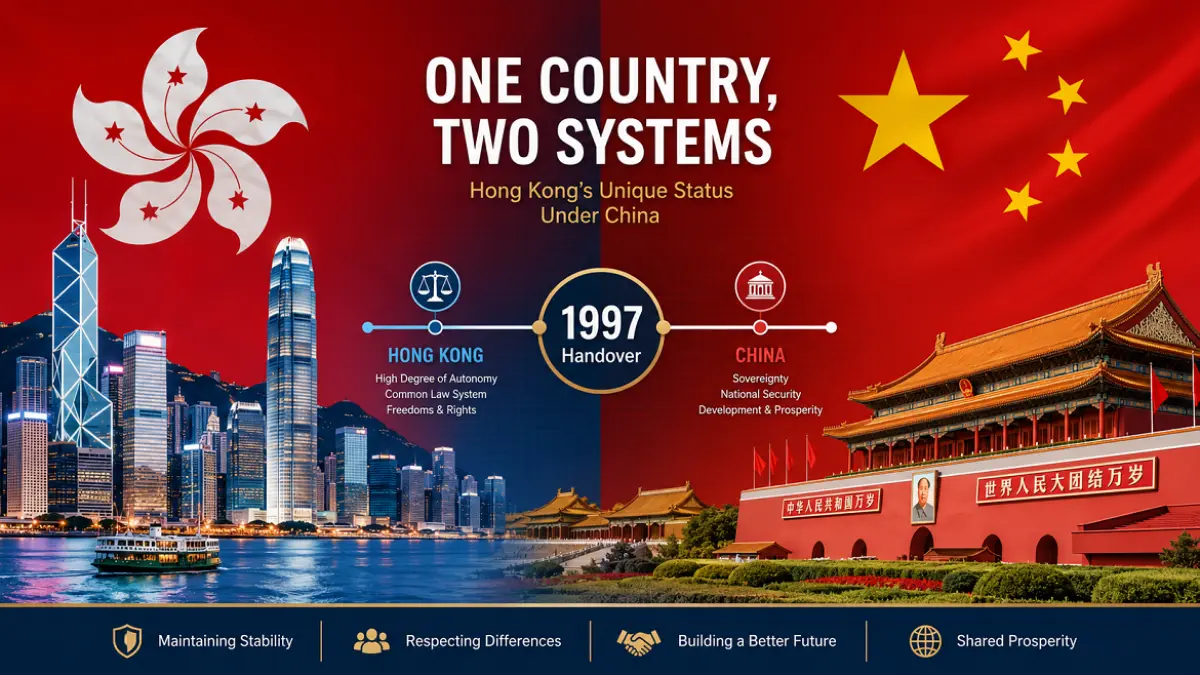 Ilustrasi kondisi geopolitik Hong Kong dan Tiongkok.