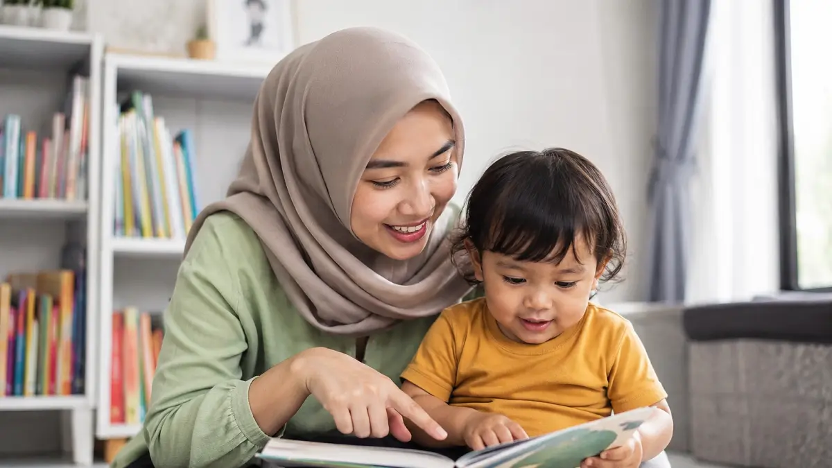 Ilustrasi seorang ibu sedang mendidik anaknya di usia dua tahun 