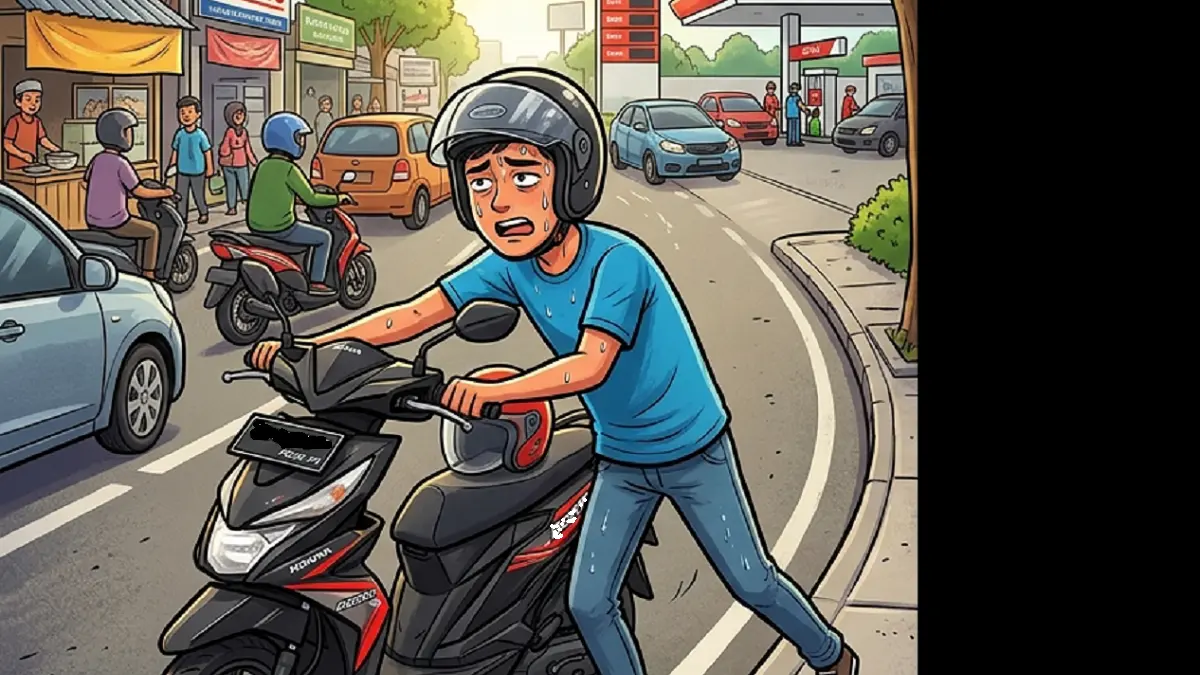 Ilustrasi motor kehabisan bahan bakar (AI)