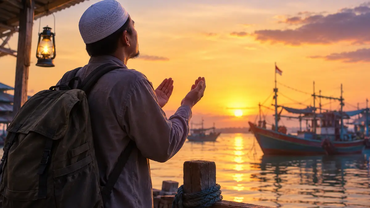 ilustrasi seorang muslim bertawakal kepada Allah ketika hendak berpergian mencari nafkah 