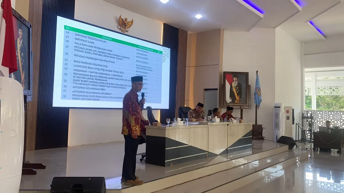 Panitia MTQ XXXIV Kalbar 2026 bersama Tim Asistensi LPTQ Kalbar membahas kesiapan penyelenggaraan di Pendopo Bupati Kayong Utara, Sukadana.