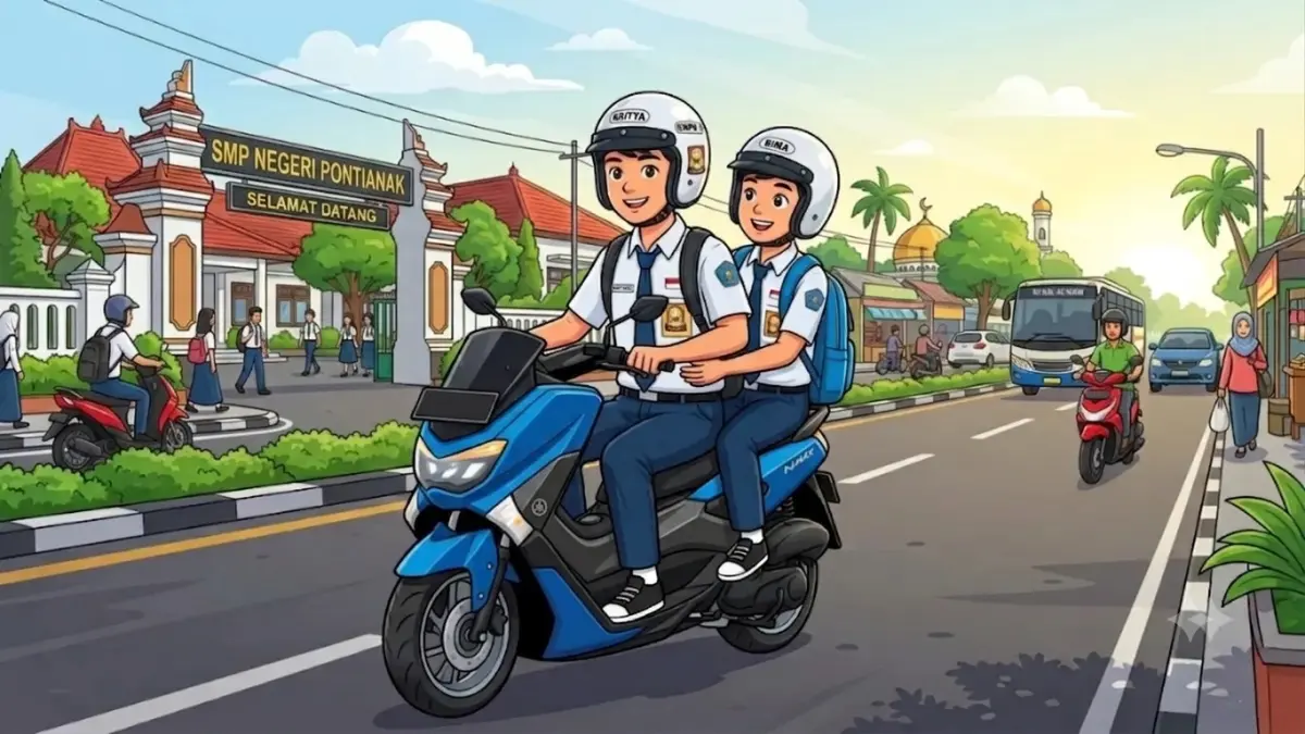 Ilustrasi pelajar menggunakan sepeda motor. (ILUSTRASI AI/PONTIANAK POST)