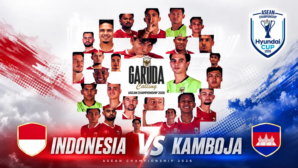Timnas Indonesia melawan Kamboja di Stadion Pakansari pada laga pembuka Grup A Piala AFF 2026. (IG@kitagaruda/Diolah AI)