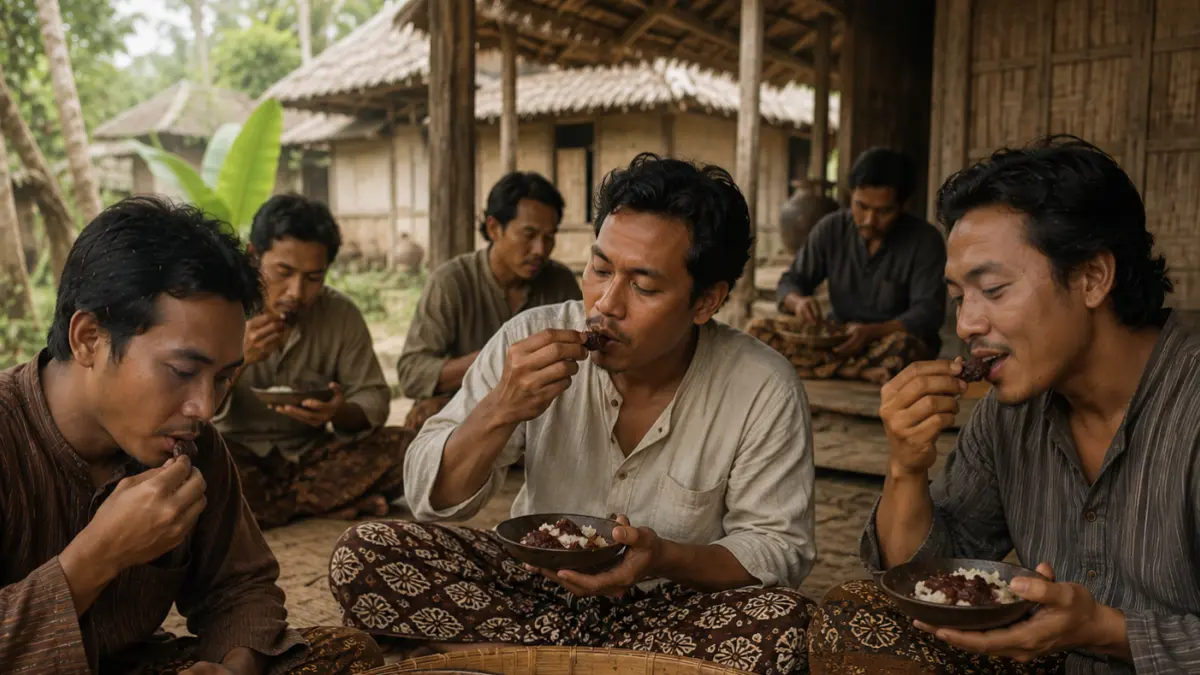 Ilustrasi warga di Tanah Jawa yang pernah mengonsumsi Saren, makanan haram dalam Islam. 