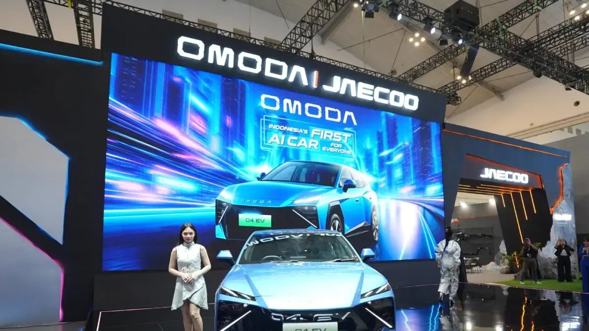 OMODA resmi kembali hadir di Indonesia bersama JAECOO dengan memperkenalkan OMODA O4 EV di GIIAS 2026. (Dinarsa Kurniawan/Jawa Pos)
