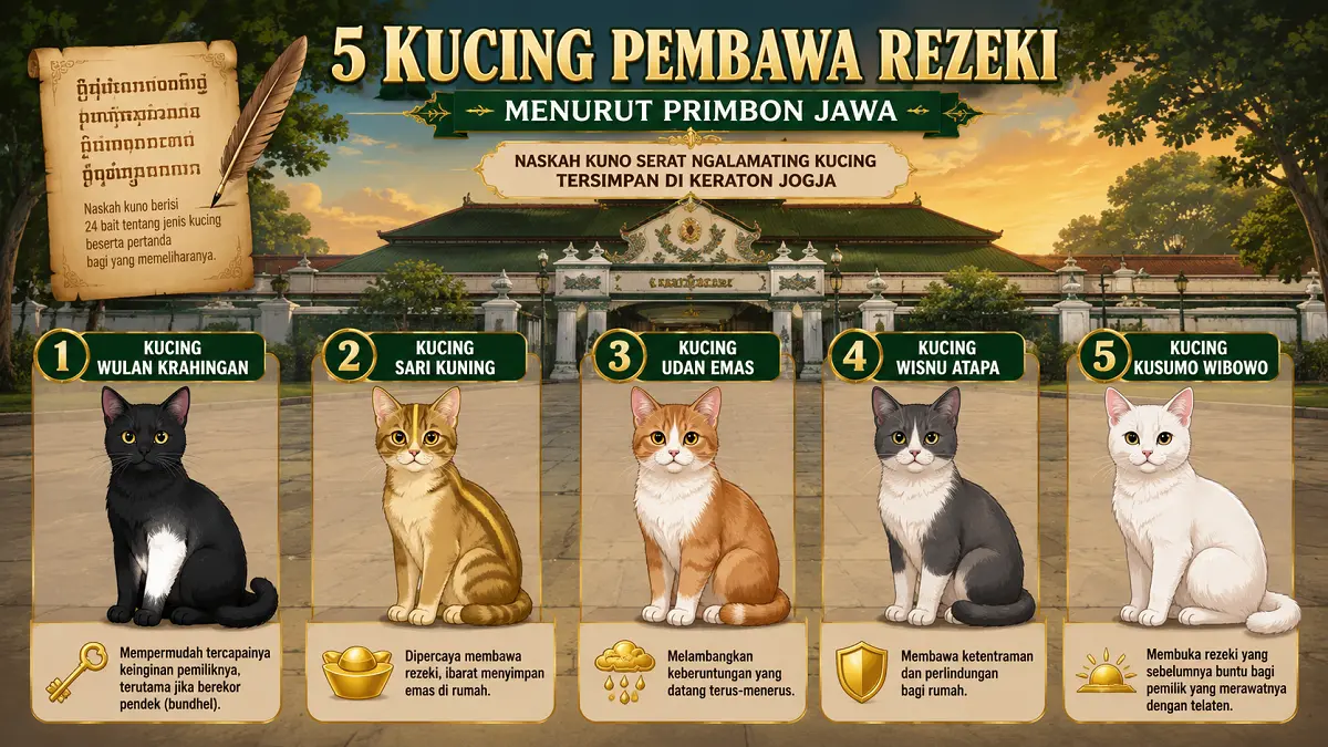Ilustrasi kucing yang dipercaya membawa keberuntungan menurut Primbon Jawa. (AI/Pontianak Post)