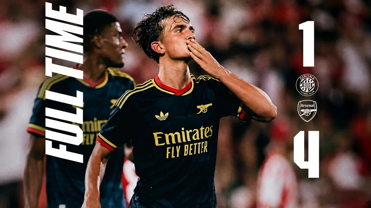 Max Dowman berselebrasi usai mencetak gol. Arsenal mengalahkan Girona 4-1 pada laga pramusim di Catalonia. (IG@arsenal)