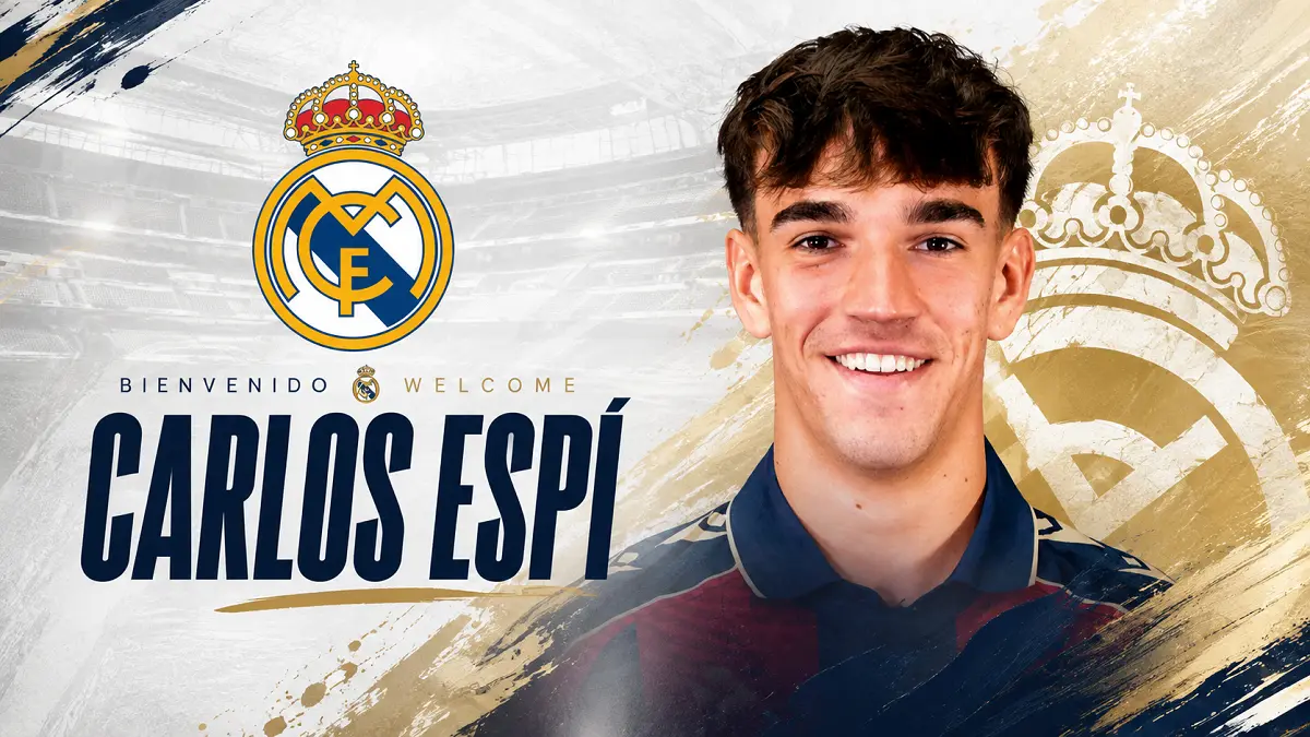 Carlos Espi resmi bergabung dengan Real Madrid setelah ditebus dari Levante senilai 25 juta euro. (IG@cespi10/Diolah AI)