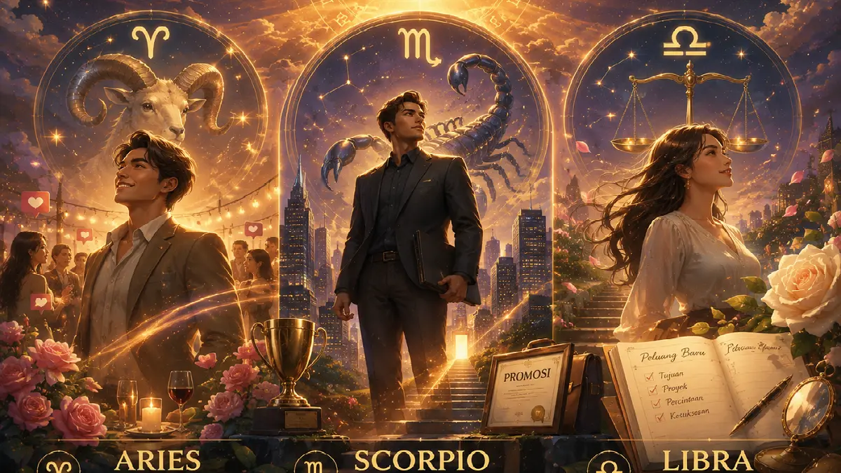 Ilustrasi 3 Zodiak yang akan beruntung di bulan Agustus 2026.