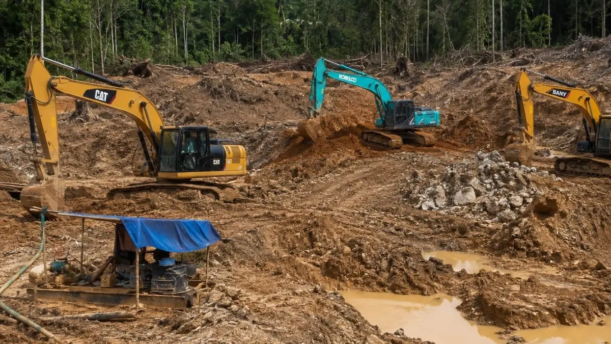 ILUSTRASI : Kegiatan penambangan emas ilegal yang menjadi perhatian masyarakat dan diharapkan segera ditindak aparat penegak hukum. 

