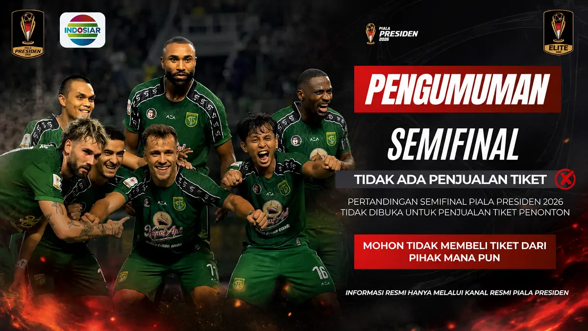 Panitia memastikan semifinal Piala Presiden 2026 di Bali berlangsung tanpa penonton dan tanpa penjualan tiket. (IG@officialpialapresiden/Diolah)
