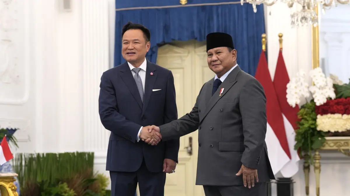 Presiden Prabowo Subianto dan Perdana Menteri Tailan Anutin Charnvirakul di Istana Merdeka, Jakarta, Senin (3/8). (BAKOM RI)