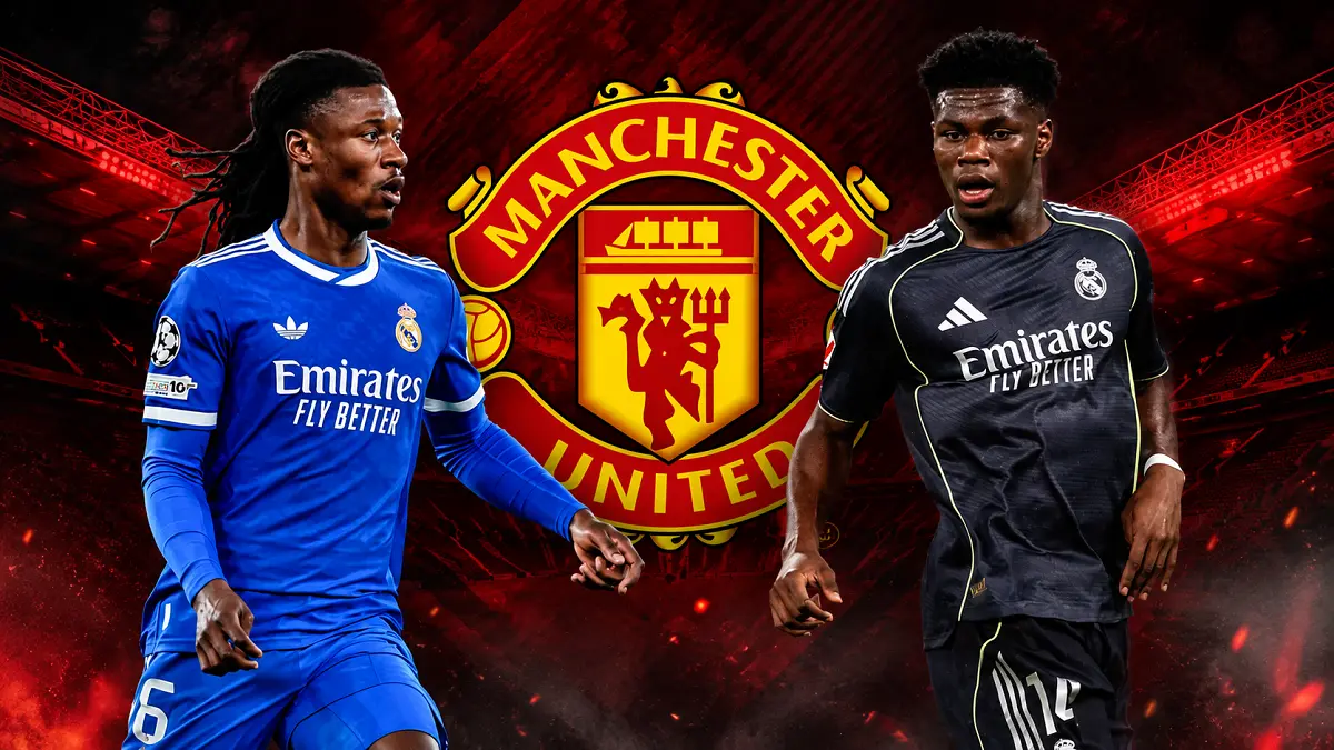 Manchester United dikabarkan ingin merekrut Camavinga dan Tchouaméni dari Real Madrid. (IG/Diolah AI)