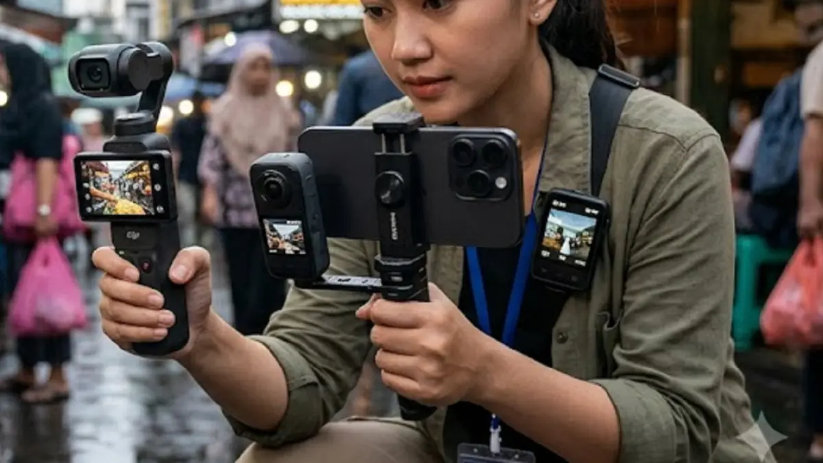 Perbandingan DJI Osmo Pocket 4P, Insta360 Luna Ultra, dan iPhone 17 Pro untuk kebutuhan pembuatan konten.(ilustrasi)