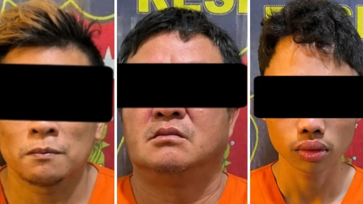TIGA TERSANGKA: Wajah tiga tersangka kasus dugaan pembunuhan berencana terhadap pengusaha Cung Su Liat alias Aliat.   (POLRES SINGKAWANG)