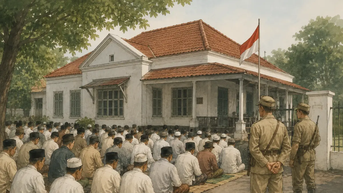 Ilustrasi salat Idulfitri di Rumah Proklamasi yang sempat dilarang Belanda pada tahun 1948 