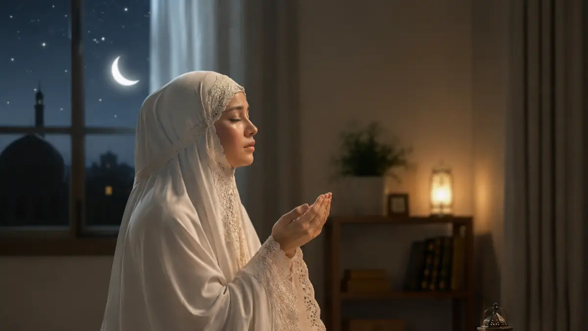 Ilustrasi seorang muslimah sedang curhat dengan Allah 