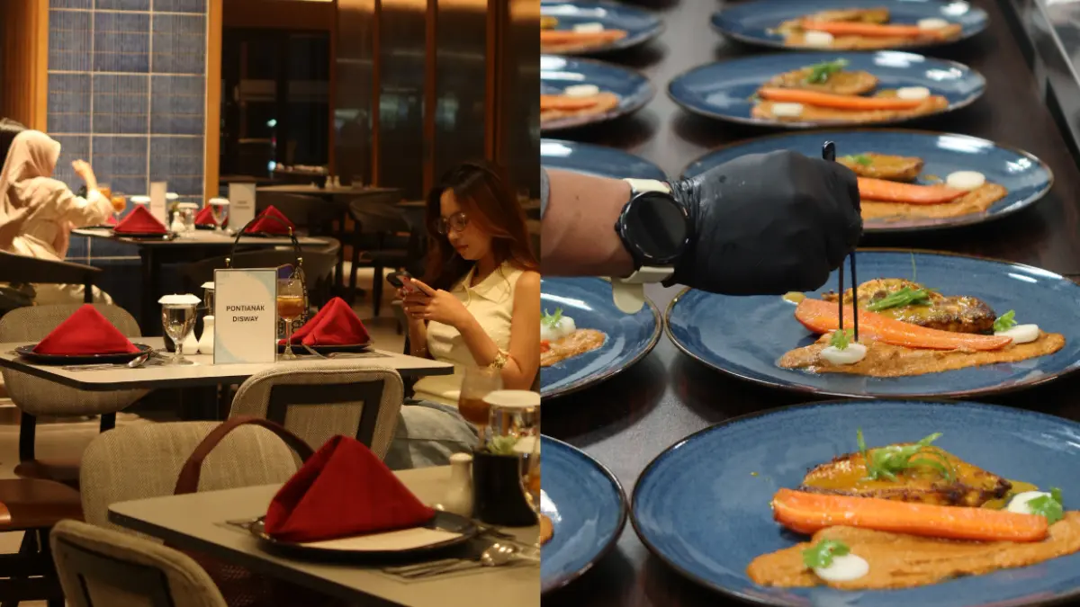 Suasana Mediterranean Odyssey di Lumina Restaurant, Four Points by Sheraton Pontianak, yang menghadirkan pengalaman bersantap eksklusif dengan hidangan khas Mediterania racikan Chef Alies Sugiarto dari Element by Westin Ubud, Bali.