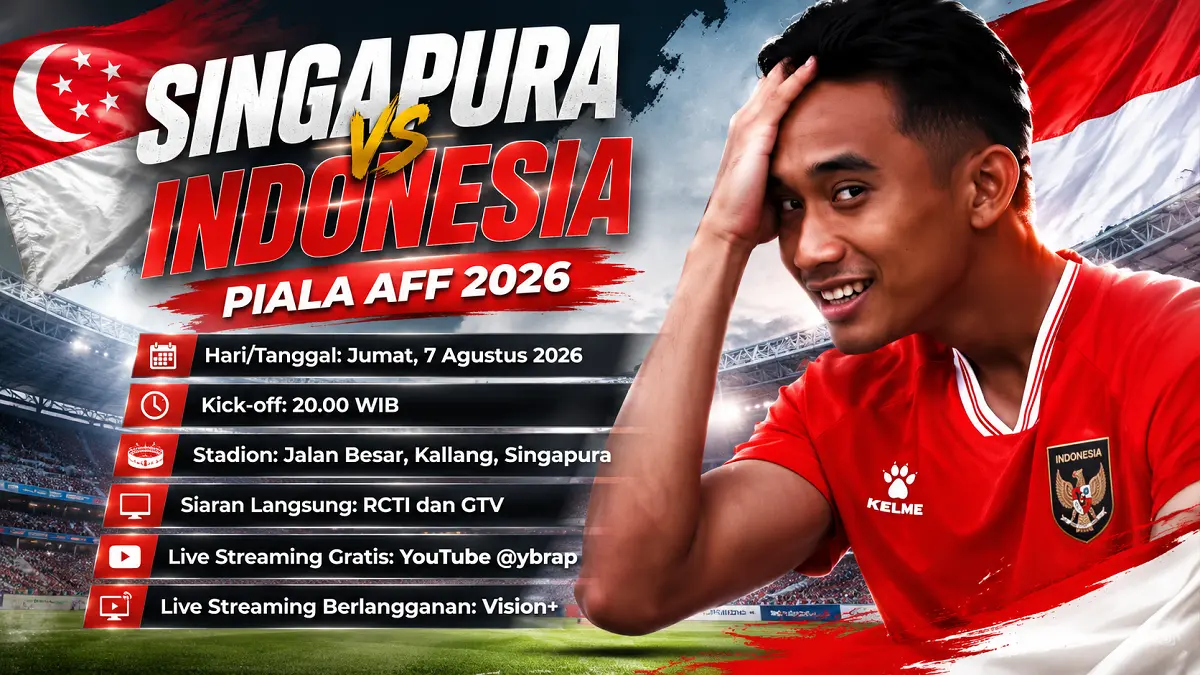 Timnas Indonesia memburu kemenangan atas Singapura pada laga penentuan Grup A Piala AFF 2026 yang disiarkan gratis di televisi nasional dan YouTube. (IG@timnasindonesia/Diolah AI)