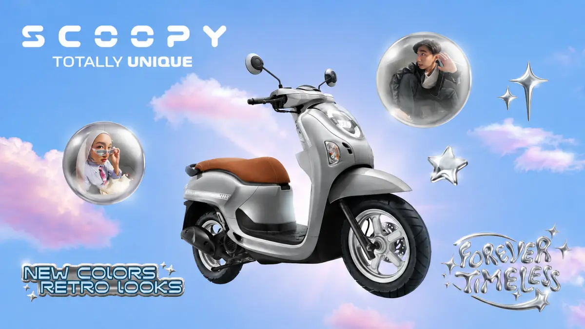 Honda Scoopy 2026 hadir dengan desain retro yang dipadukan teknologi modern untuk menunjang kenyamanan dan keamanan berkendara. (Dok.astra-honda)