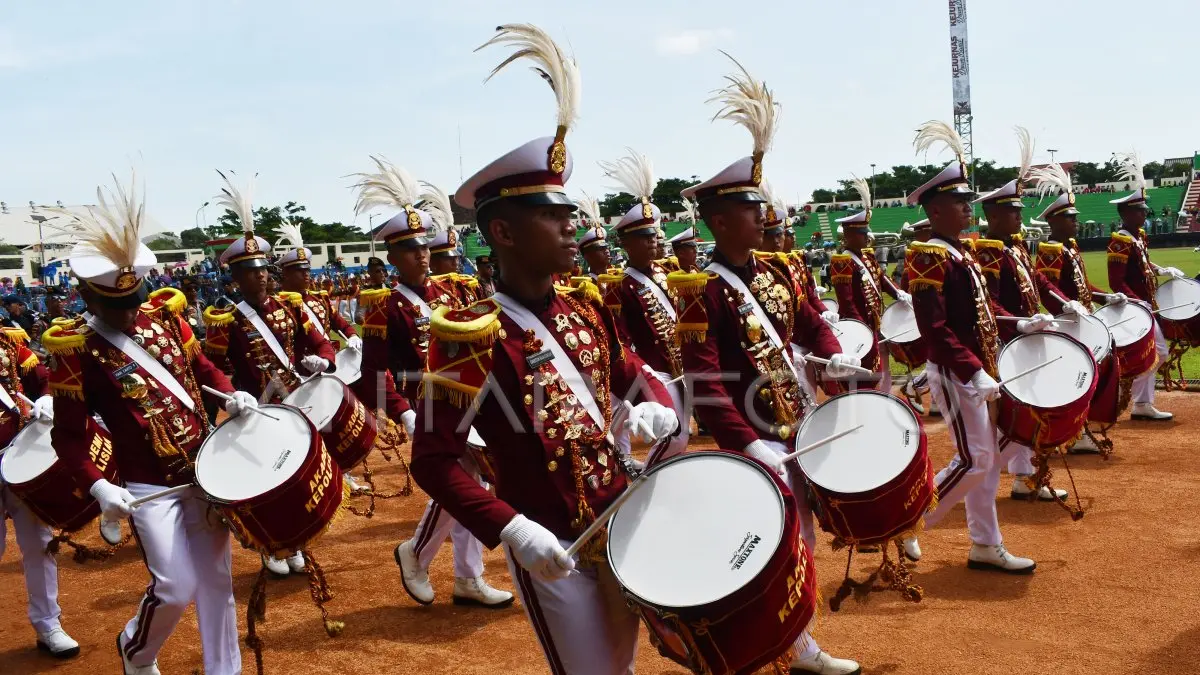 Lagu-lagu  nasional karya Husain Mutahar juga menggema lewat musik drum band di acara-acara nasional. (DOK ANTARA)  