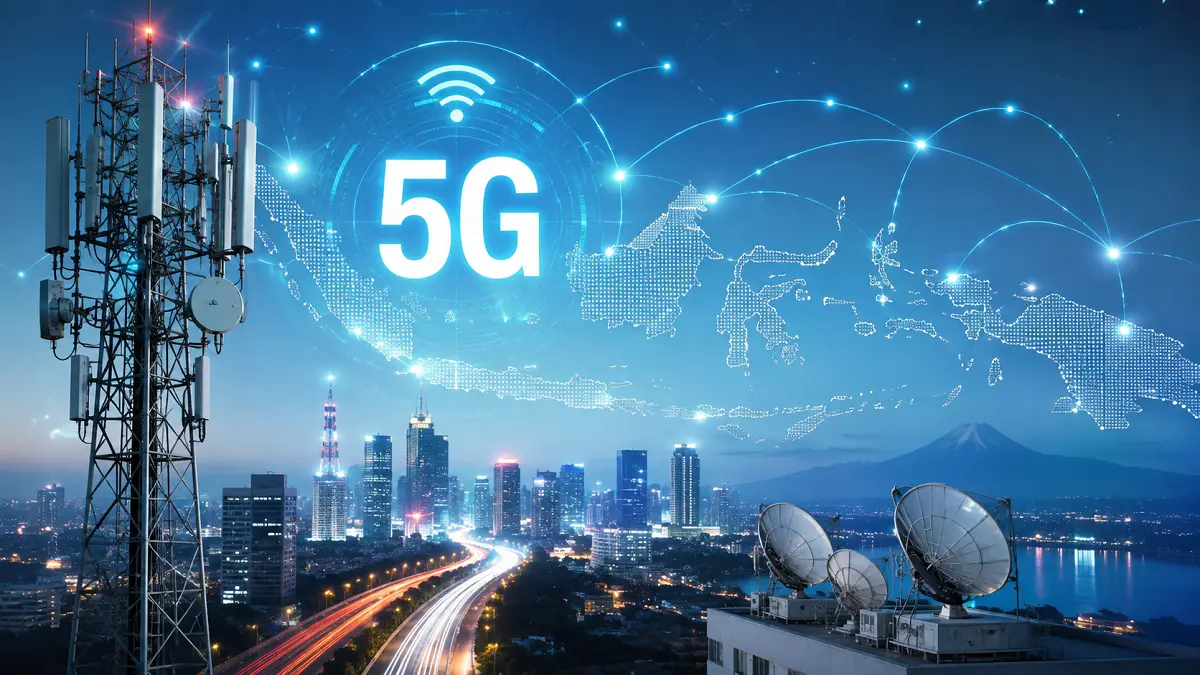 Ilustrasi jaringan 5G dan infrastruktur telekomunikasi Indonesia. (AI/Pontianak Post)