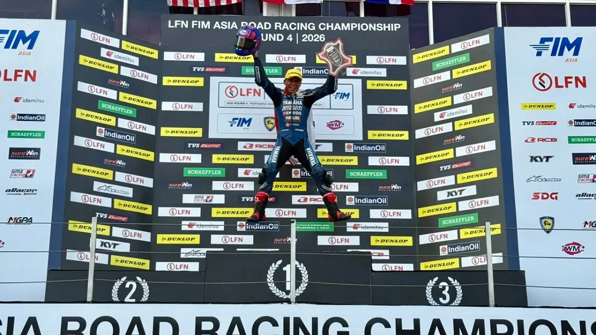 Wahyu Nugroho saat raih podium 1 di ARRC Mandalika 2026.