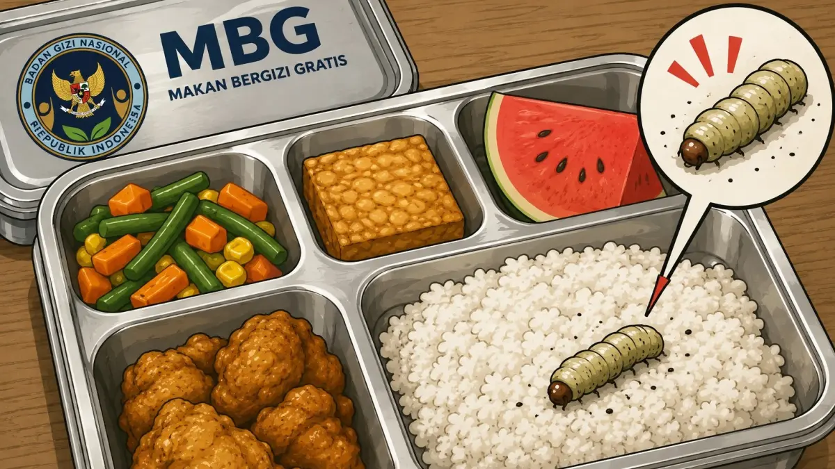 ILUSTRASI — Paket menu Makan Bergizi Gratis (MBG) yang ditemukan terdapat ulat di SDN 01 Teluk Pakedai, Kubu Raya. Temuan tersebut sedang menjadi perhatian dan evaluasi terkait keamanan pangan.