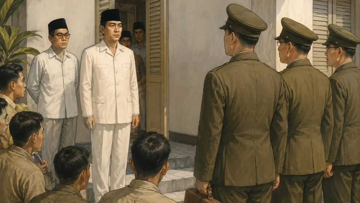Ilustrasi ketika utusan Jepang datang menemui Soekarno usai Proklamasi Kemerdekaan dibacakan. 