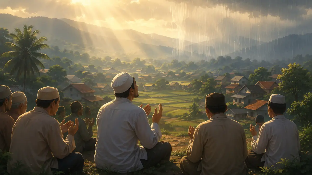 Ilustrasi umat Muslim memperbanyak istighfar dan berdoa memohon rahmat serta pertolongan Allah.