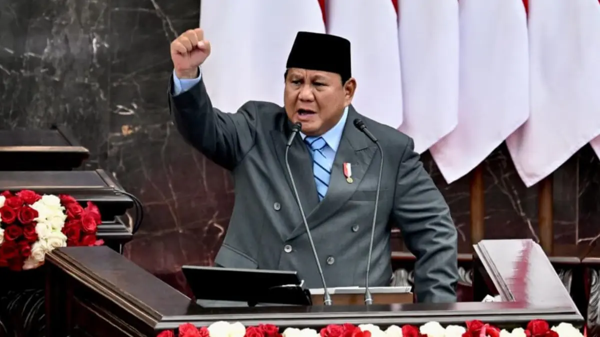 PIDATO: Presiden Prabowo Subianto menyampaikan Keterangan Pemerintah atas RUU APBN 2027 di Gedung Nusantara MPR/DPR/DPD RI, Jakarta, Jumat (14/8). ///  BPMI Setpres/Rusman