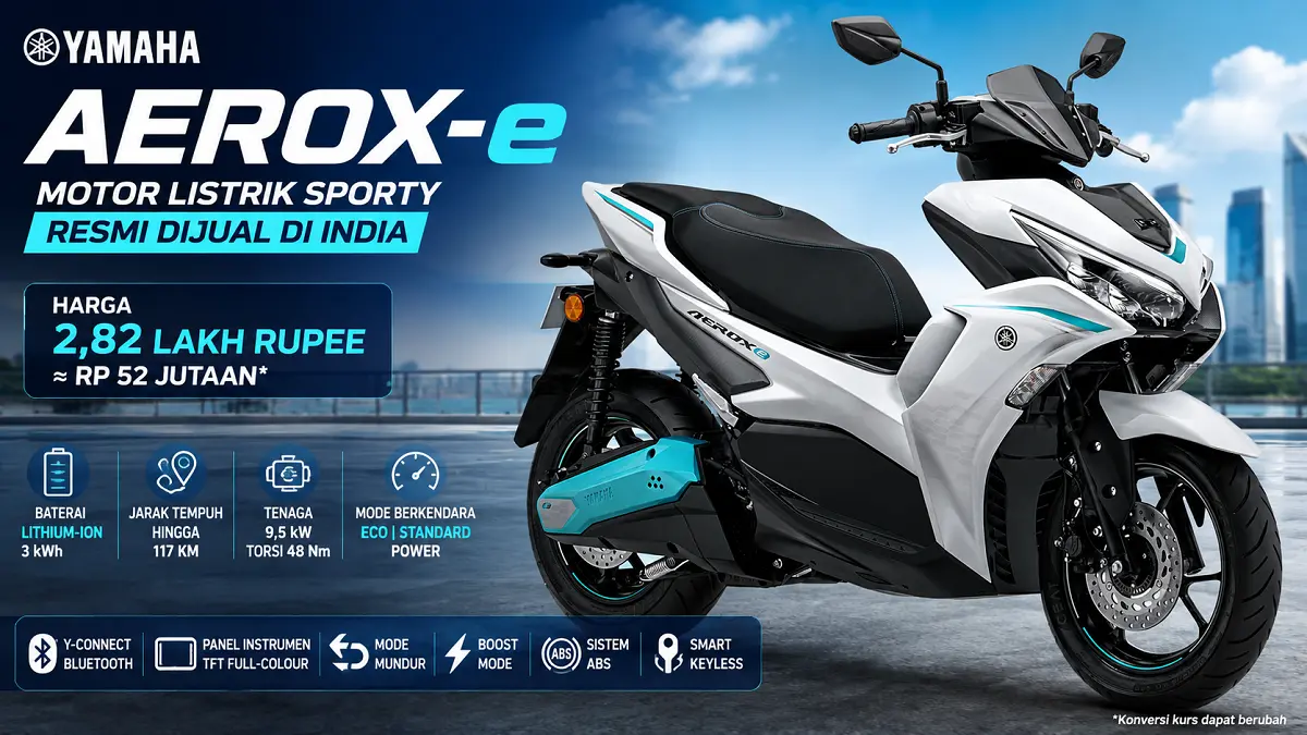 Yamaha Aerox-e resmi dipasarkan di India sebagai versi listrik dari skuter sport Aerox. (ist/diolah)