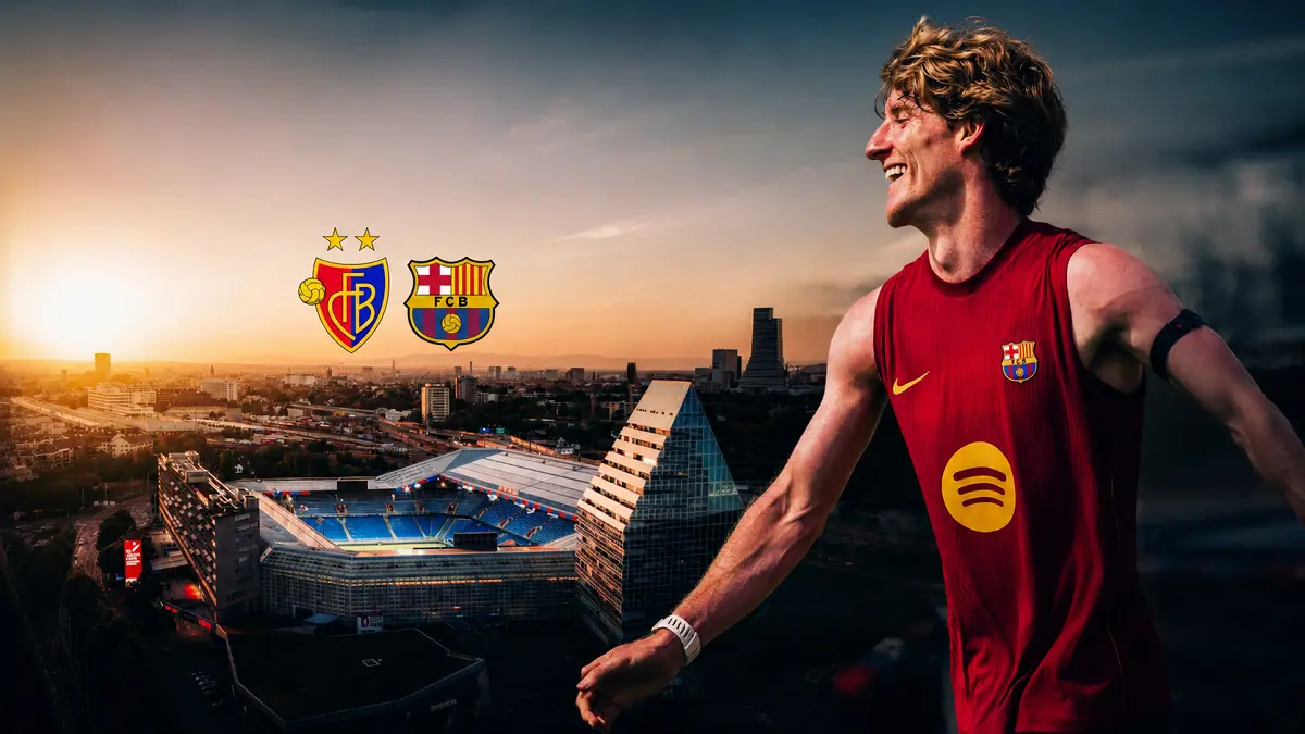  Anthony Gordon berpeluang besar menjalani debut tidak resminya bersama Barcelona dalam pertandingan melawan FC Basel, Minggu (16/8) malam pukul 21.30 WIB. (IG@fcbarcelona/@fcbasel1893/Diolah)
