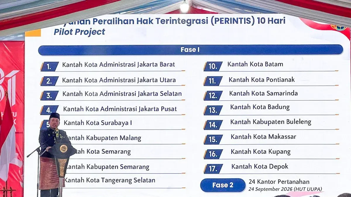 Menteri ATR/Kepala BPN Nusron Wahid berbicara dalam peluncuran Transformasi Layanan dan Organisasi Kementerian ATR/BPN di Jakarta, Senin (17/8/2026). (ANTARA/Harianto)