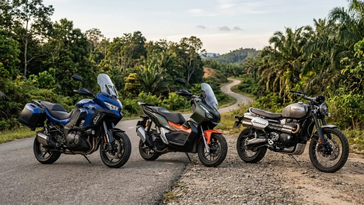 PILIHAN MOTOR: Sport touring, skutik adventure, dan scrambler memiliki karakter berbeda untuk menghadapi beragam kondisi jalan di Kalimantan Barat.  (ILUSTRASI AI/GEMINI)