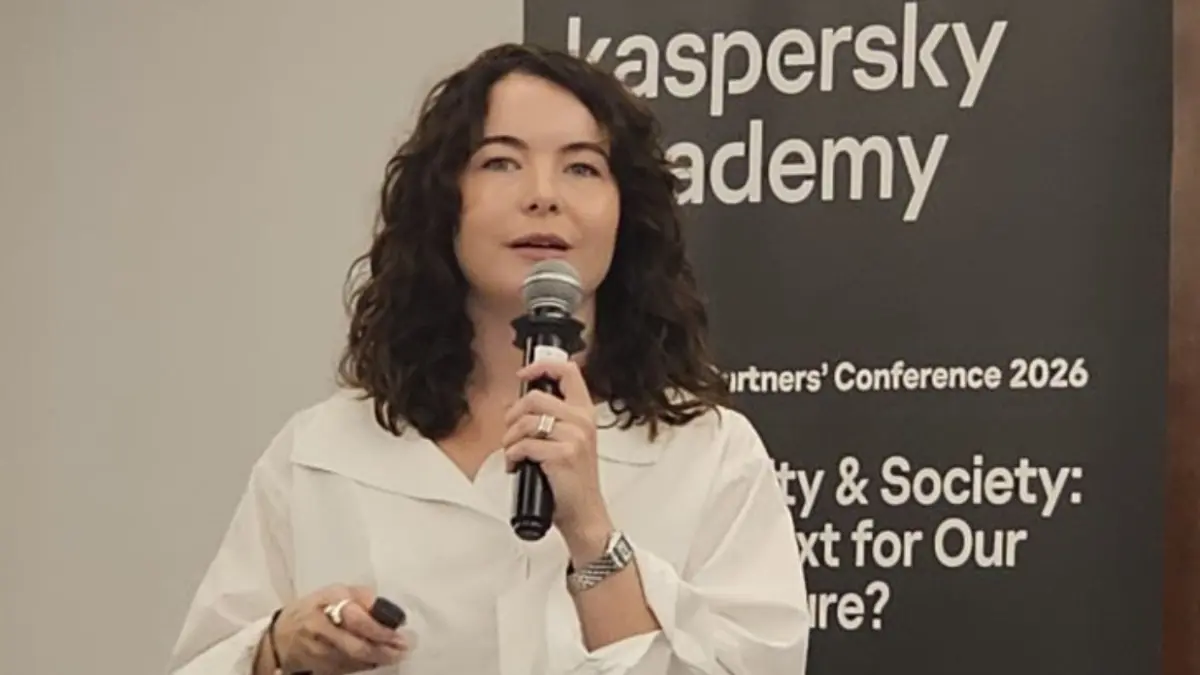 Head of Cybersecurity Education and Academic Affairs Kaspersky Evgeniya Russkikh dalam acara Kaspersky Academy Partners Summit 2026 di Jakarta, Rabu (19/8). (ANTARA/Livia Kristianti)