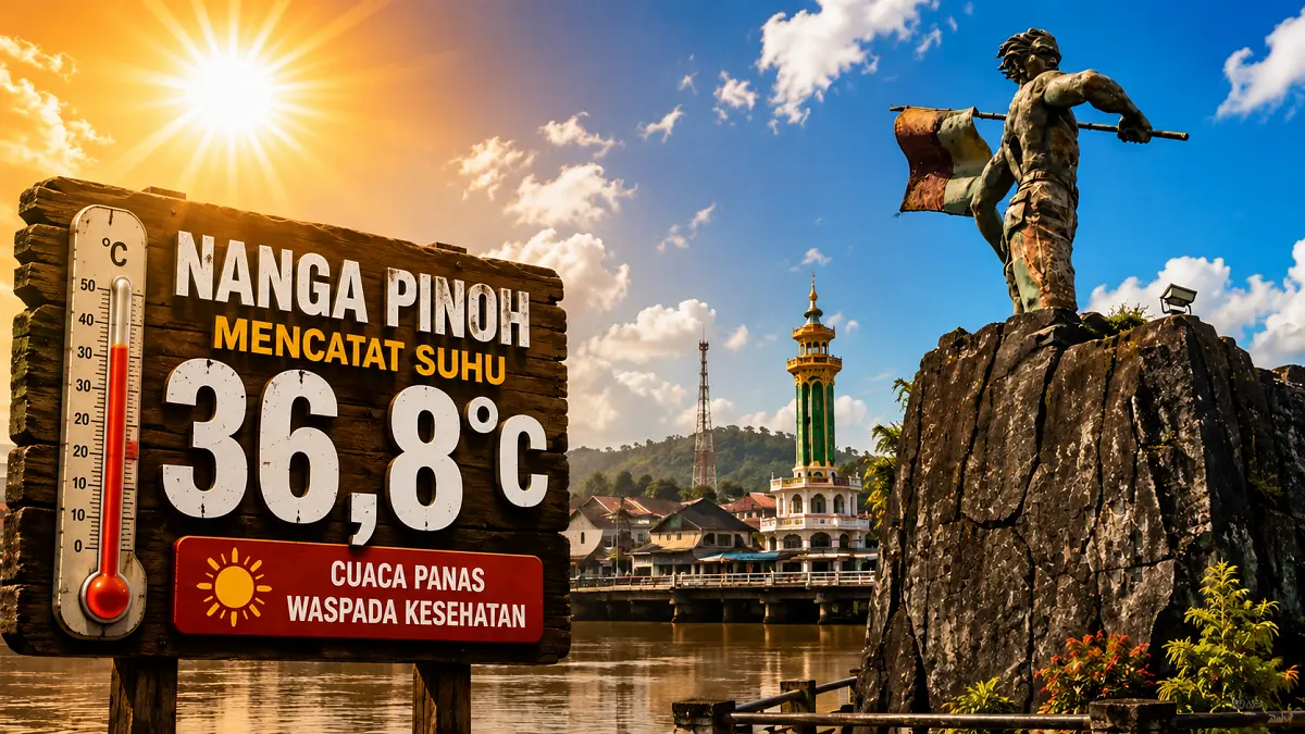 Nanga Pinoh, Melawi, mencatat suhu maksimum 36,8 derajat Celsius dan masuk tiga besar nasional. (Ilustrasi AI)