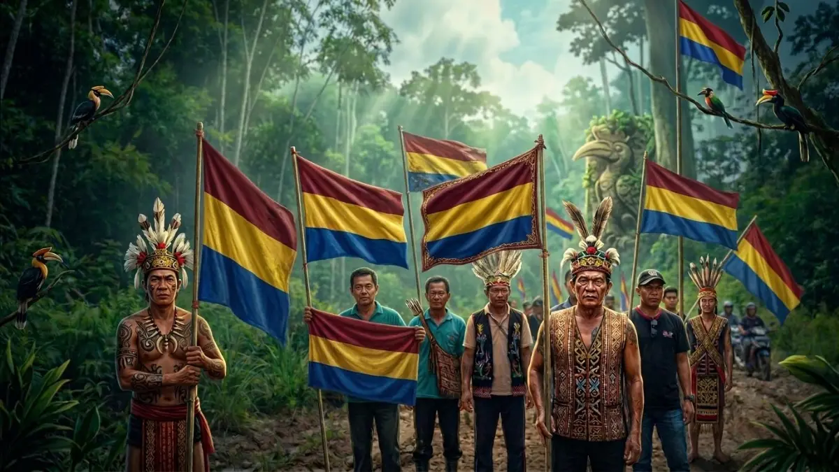 Ilustrasi bendera Borneo Raya berkibar. (GEMINI AI)