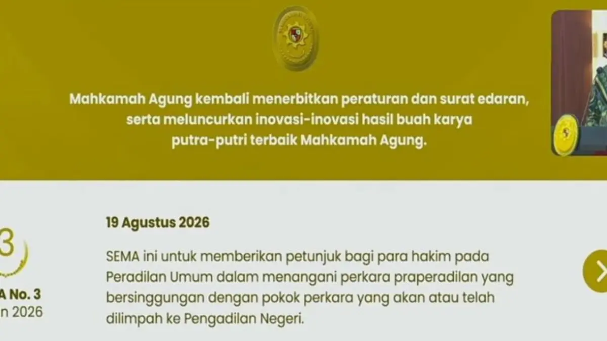 Ketua Mahkamah Agung Sunarto menyampaikan telah diterbitkannya SEMA Nomor 3 Tahun 2026 pada pidato HUT ke-81 MA di Jakarta, Rabu (19/8), yang disiarkan secara daring melalui YouTube Mahkamah Agung. (ANTARA/YouTube/Mahkamah Agung/Laily Rahmawaty)