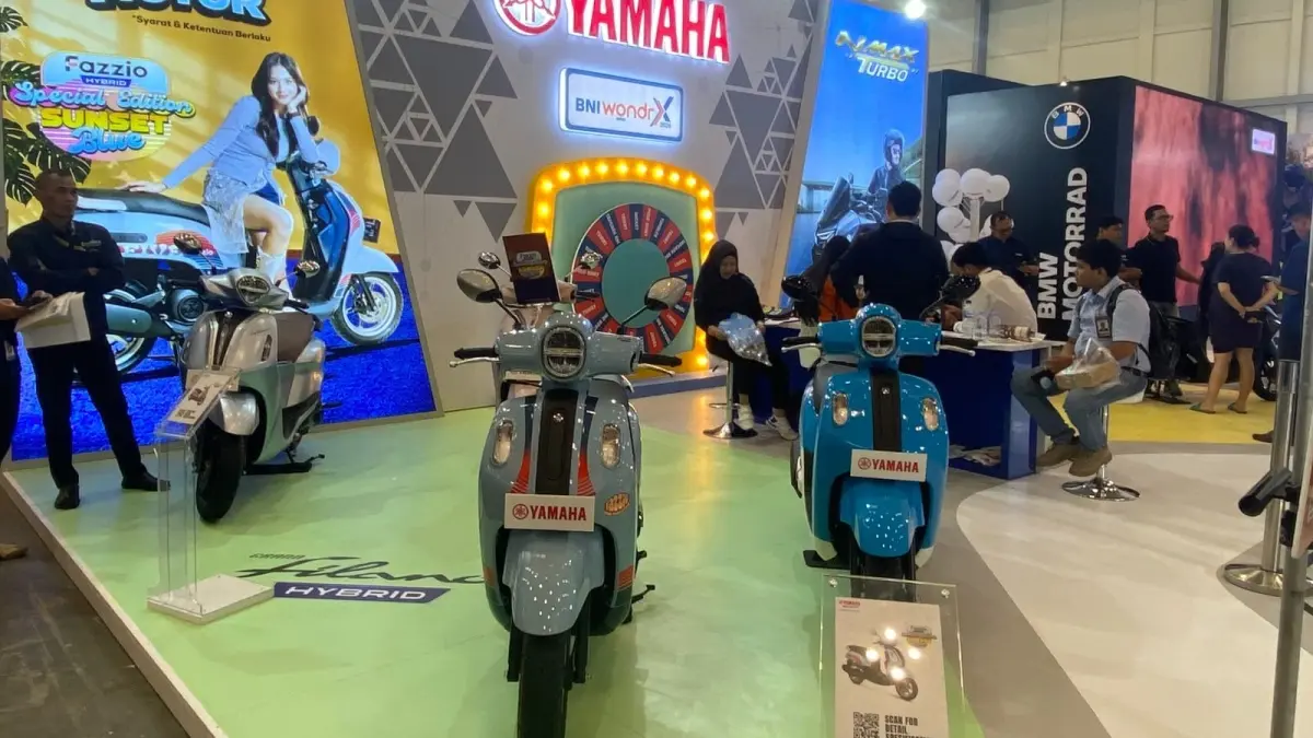 Yamaha memamerkan deretan motor andalan dalam pameran BNI WondrX di ICE BSD City Hall Tangerang Senin (24/8). (ISTIMEWA)