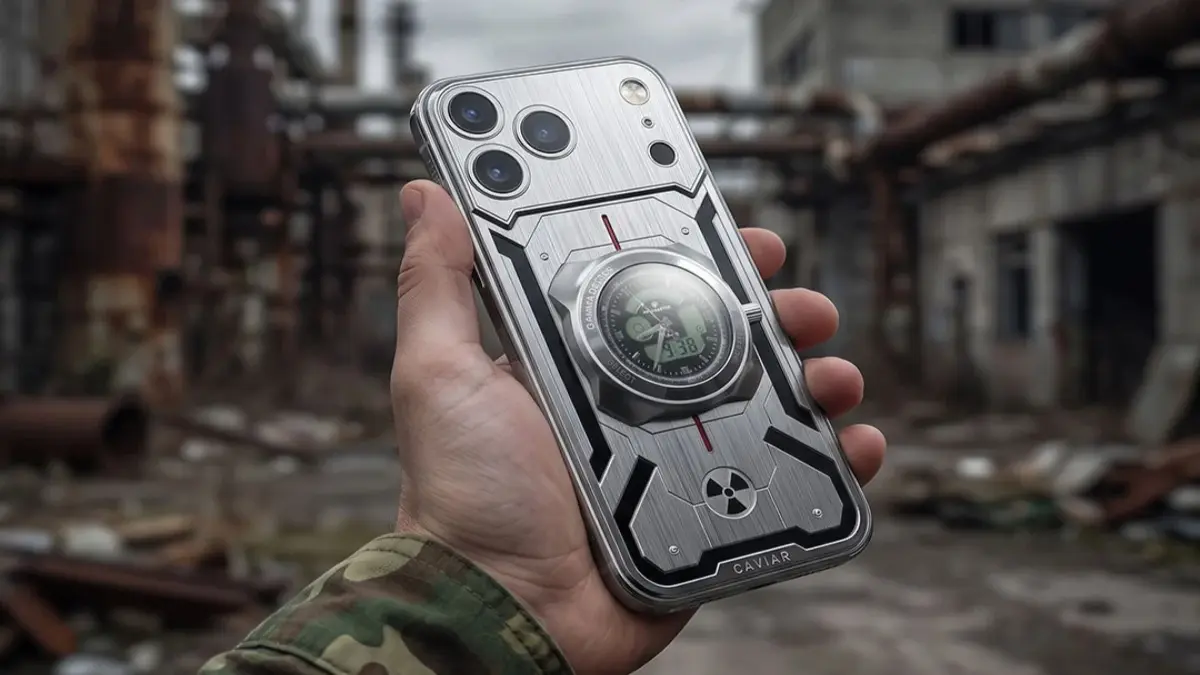iPhone 17 Pro modifikasi dengan dosimeter SIG-RM1208 untuk mengukur tingkat radiasi gamma. (GIZMOCHINA)
