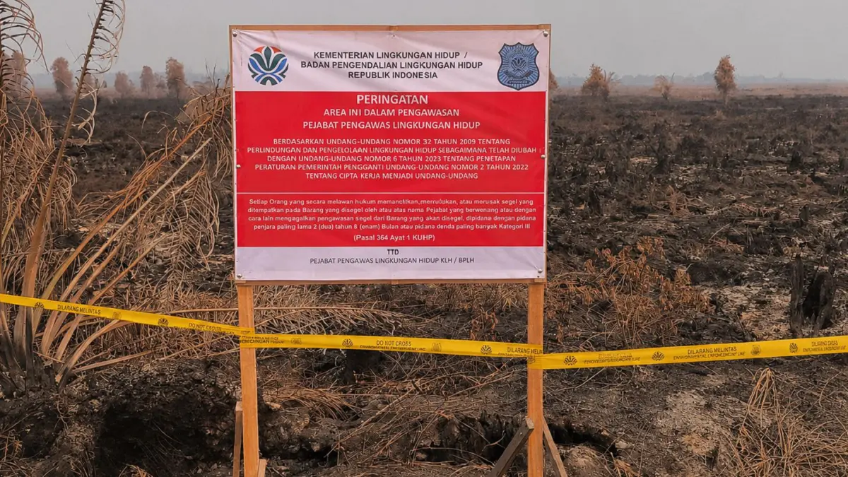 KLH/BPLH menyegel lahan bekas kebakaran PT Sinar Karya Mandiri di Kabupaten Ketapang, Kalimantan Barat. (Kemen LH)