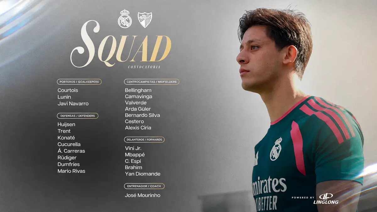 Skuad Real Madrid saat menjamu Málaga di Santiago Bernabéu, Minggu, 30 Agustus 2026, pukul 22.00 WIB. (IG@realmadrid)