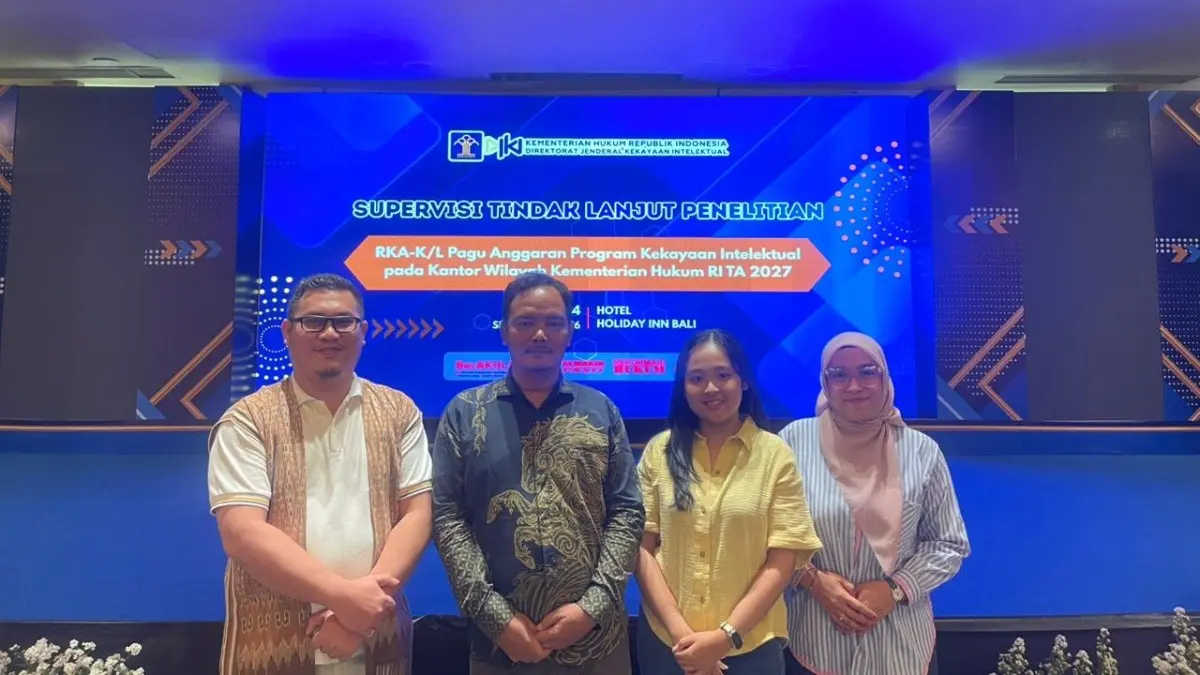 Tim Kanwil Kemenkum Kalbar menghadiri hari pertama Supervisi Tindak Lanjut Penelitian RKA-K/L Pagu Anggaran Program Kekayaan Intelektual Tahun Anggaran 2027 di Holiday Inn Baruna Bali, Selasa (1/9). (ISTIMEWA)