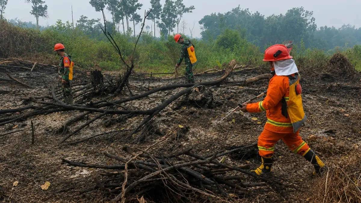 Personel Koramil 1204-20/Jangkang saat melakukan pemadaman kebakaran hutan dan lahan di Desa Pisang, Kecamatan Jangkang, Kabupaten Sanggau, Kamis (3/9/2026). Api berhasil dipadamkan dan kondisi lokasi dinyatakan aman. (ISTIMEWA)