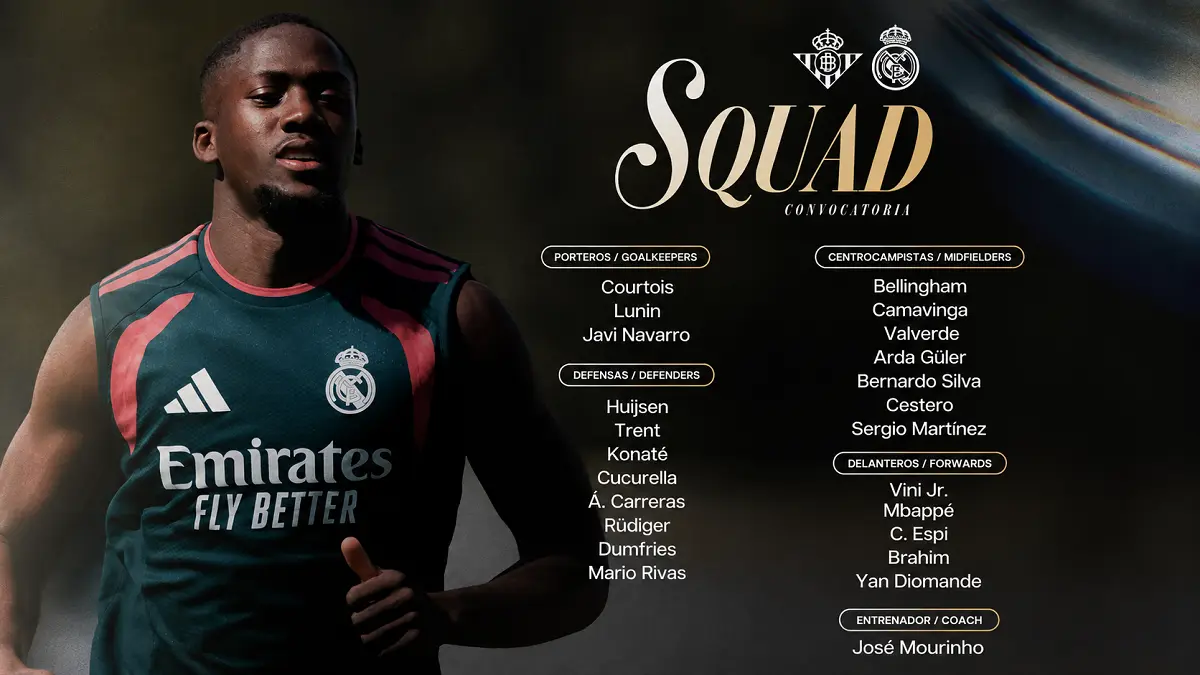 Skuad list Real Madrid menghadapi Real Betis pada jornada keempat LaLiga di Estadio La Cartuja, Sevilla. (IG@realmadrid)