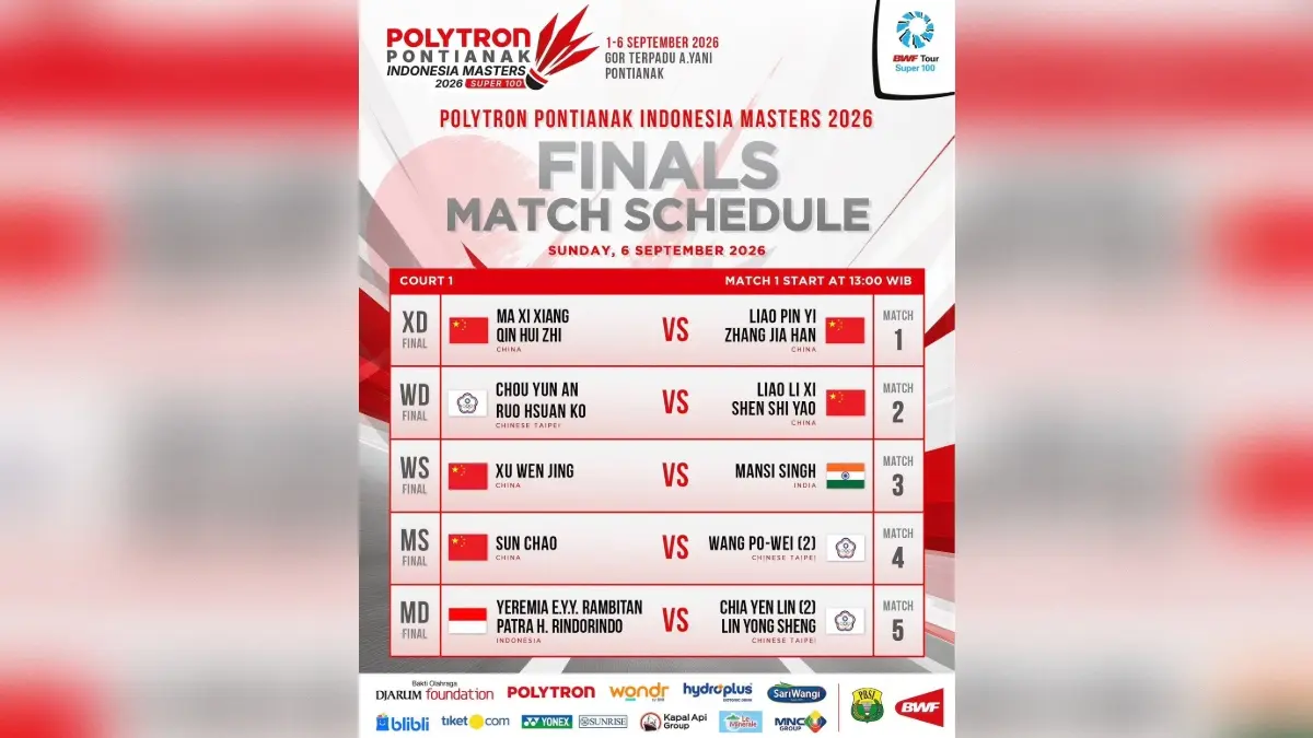 Jadwal final Polytron Pontianak Indonesia Masters 2026.