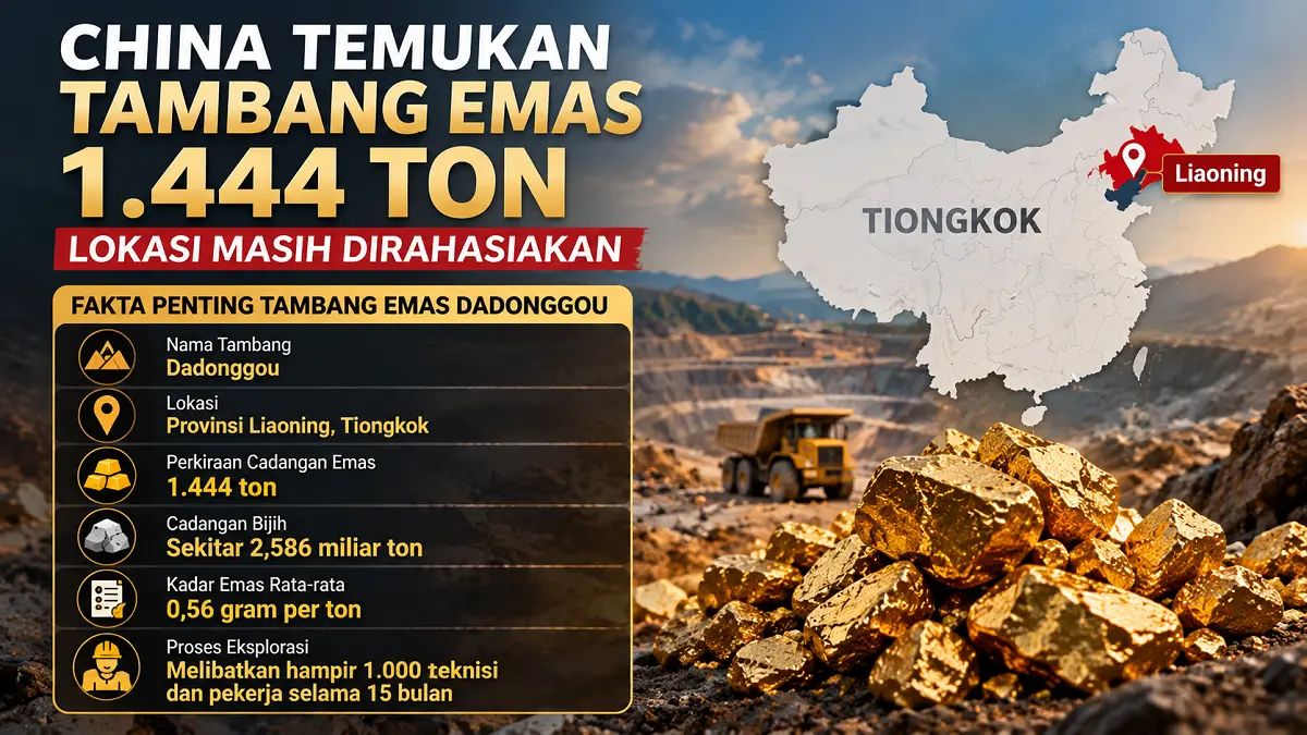 Tiongkok menemukan tambang emas Dadonggou di Provinsi Liaoning dengan perkiraan cadangan mencapai 1.444 ton. (AI/Pontianak Post)